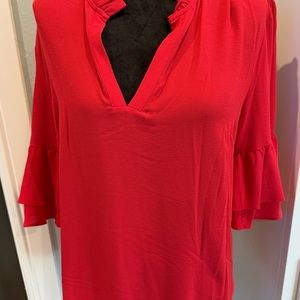 MWT Michael Kors Red Relaxed Blouse with Bell Sleeves and Mandarin Collar Sz L